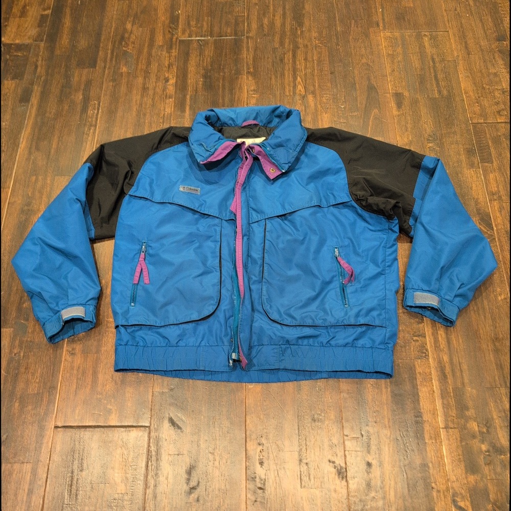 Vintage Columbia Sport Powder Keg Jacket Missing Lining Men's XL Blue Black Pink